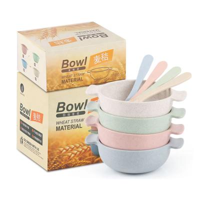 China Baby Rice Baby Straw Anti Ironing Food Salad Wheat Tableware Biodegradable Viable Cereal Unbreakable Microwave Safe Spoon And Bowl Sets for sale