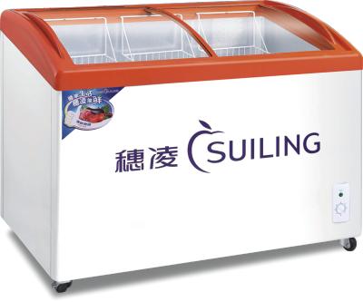 China COMPRESSOR SUILING 300Litre Deli Curved Glass Door Freezing Ice Cream Showcase Show /chest Freezer WD4-297H for sale