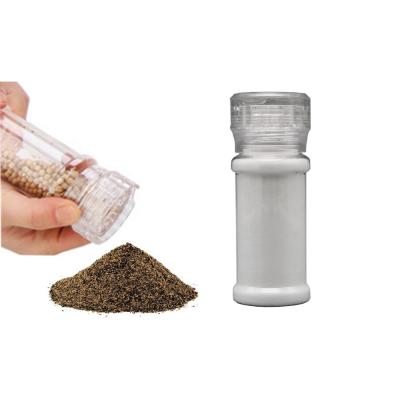 China Cooking Spice 100ml Food Grade Transparent PET Round Bottle And Plastic Spice Jar With Grinder Cap For Grinding Black Or White Pepper Powder for sale