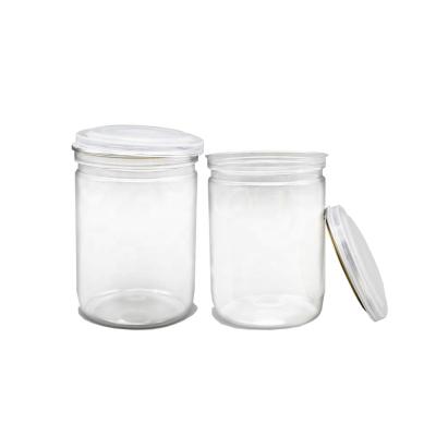 China Wide Mouth Food and Food Grade PET Cans 500ml Pet Food Plastic Round Cans Clear Jar With Easy Open End Cover For Packing Candy, Plum for sale