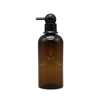 China BEAUTY PACKAGING Top Sale Round Empty Boston Hair Oil Liquid Soap 500ml Sets Plastic PET Shampoo Brown Bottle Container And Black Plastic Bottled Pump for sale