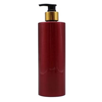 China Big Round Plastic PET Cylinder Plastic Cylinder PET Red Cosmetic Packaging Show 500ml Gel Container For Shampoo Body Wash for sale