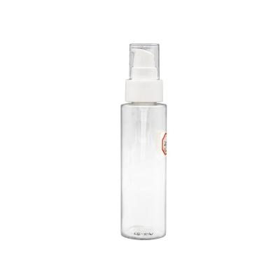 China BEAUTY PACKAGING 5oz Base Clear Liquid Lotion Round Cylinder PET Plastic Cosmetic Bottle Packaging Container And White Plastic Pump Dispenser for sale