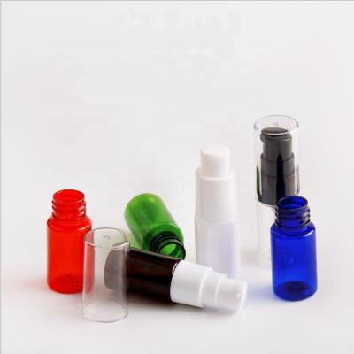 China Personal Care 10ml Round PET Clear, Green, Red, Amber, Blue, White Cosmetic Bottle Container With Base Pump For Testing Lotion Cream Sample for sale