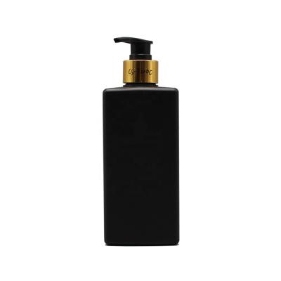 China BEAUTY 300ml BEAUTY Man Hair Care Solid Black Plastic Shampoo Packaging Cosmetic Container Bottle HDPE Rectangle Bottle With Gold And Black Pump for sale