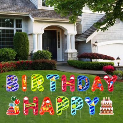 China Decoration Corrugated Plastic Signs Colorful Happy Birthday Letter Signs With Stakes for sale