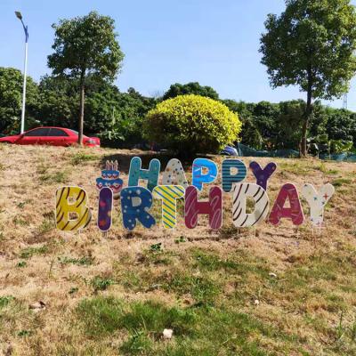 China Plug In Factory Price Happy Birthday Yard Ground Signs With Letter Sign Outdoor Decoration Stakes for sale