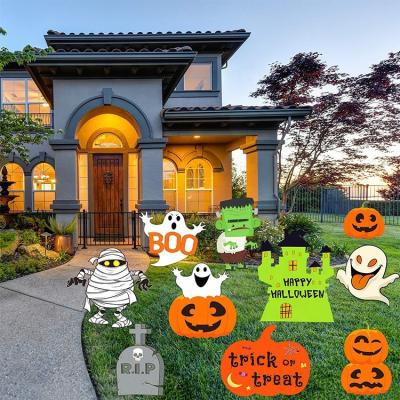 China Luxury Customize Latest Corrugated PP Signboard Halloween Yard Decoration Supplies Halloween Pumpkin and Ghost Signboard for sale