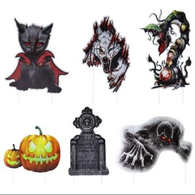 China Festival Decoration Pick Sign Halloween Pumpkin Tombstone Yard Decoration Set Animal Sign Yard Corrugated Plastic Customized Party Decoration for sale