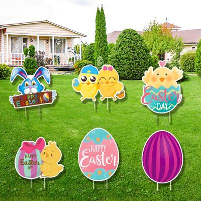 China Custom Easter Decoration PP Corrugated Cardboard Easter Yard Decoration Easter Egg Bunny Mansion Decoration, Easter Sign Board for sale