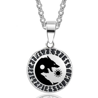 China New Design Wolf Sun Moon 316L Stainless Steel Norse Vikings Necklace Amulet Pendant Pendant for sale