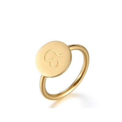 China Cute Female Zodiac Ring Stainless Steel Gold Colored Ring Constellation Wedding Ring Jewelry for sale