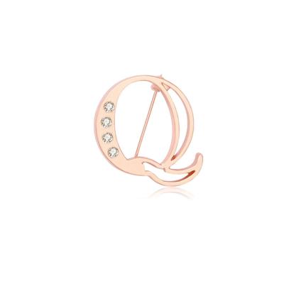 China Stainless Steel Fashion Personalized 26 Letter Initial Letter Brooch Alphabet Pin Brooch With Zircon for sale