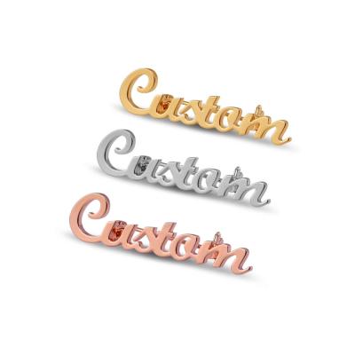 China Hot Sale Stainless Steel Personalized Name Brooch Customized Cursive Name Pin Brooch for sale