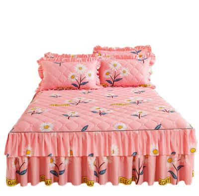 China Home Cotton Bed Skirt Set Customization Luxury Quilting Bed To Skirt Pink Bed Skirts for sale