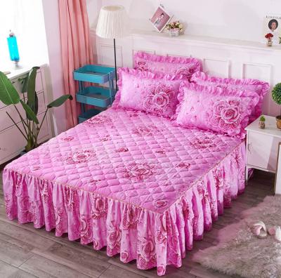 China Four Seasons Flower Pattern Print Home Available Pink Bed Skirts Sheet Loft Bed Skirt for sale