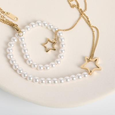 China FASHIONABLE Stainless Steel Pearl Necklace Titanium Star Necklace Quilting Pendant for sale