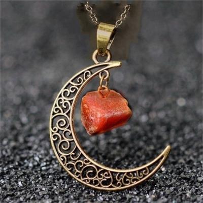 China Retro Moon Alloy Sweater Chain Jewelry New Products Natural Stone Crystal Necklace for sale