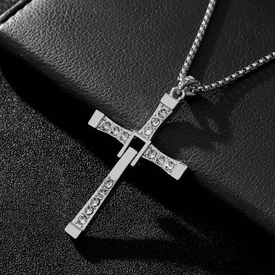 China INS Style TRENDY Star Same Style Adjustable Titanium Steel Diamond Cross Necklace Pendant for sale