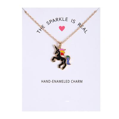 China Beautiful Fashionable Paper Card Unicorn Colorful Alloy Small Popular Charm Necklace for sale