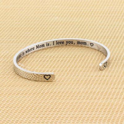 China TRENDY Customized Titanium Steel Word Couple Opening Bracelet Lettering C-shaped Opening Bracelet for sale