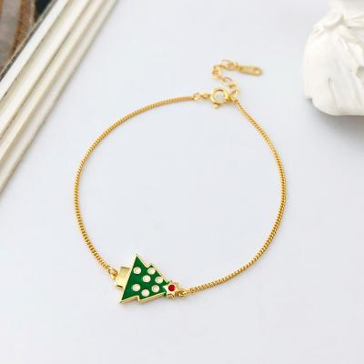 China 2021 Cute Christmas Hot Selling Jewelry Wholesale 925 Sterling Silver Custom Chains Cartoon Christmas Tree Bracelet for sale