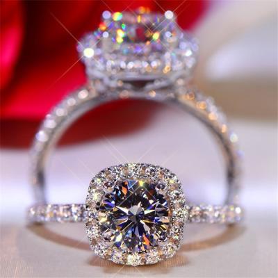 China Fine Jewelry Moissanite Rings Diamond Bridal Engagement Promise Ring Simple Design Romantic Square Wedding Band Women for sale