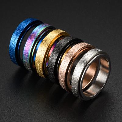 China Black Casual/Sporty Men's Women's Finger Rotation Frosting Rotating Worry Ring For Men Stainless Steel Spinner Ring Fashion Jewelry 2021 for sale