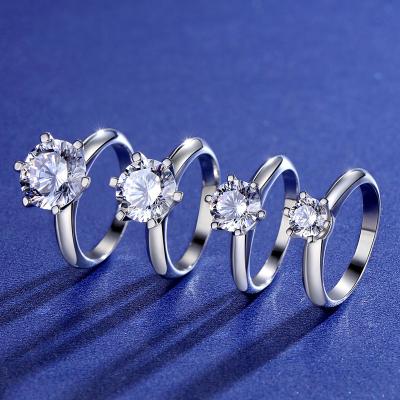 China Wholesale romantic 925 Sterling Silver classic six claw jewelry 0.5/1ct/1.5ct/2ct/3ct wedding engagement moissanite diamond rings for sale