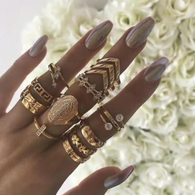 China New FASHIONABLE English alphabet knuckle diamonds rings wedding ladies concise pattern jewelry joint flower leaf of 13 pieces rings for sale