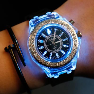 China 2021 NEW LED Light Sports Geneva LED Light Watch Men Quartz Watch Men Ladies Women Silicone Wristwatch for sale