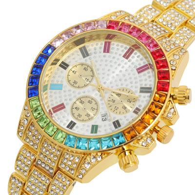 China Full Calendar Iced Out Crystal Diamond Bezel Watch Women Hand Wristwatch Hip Hop Jewelry Diamond Wristwatch Watch for sale