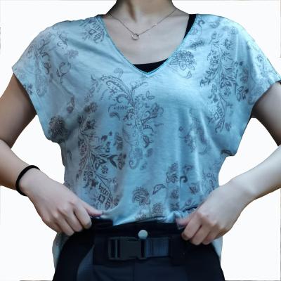 China Spring 22 Breathable New Product Summer New Product Breathable Superdry Short Sleeve Shirt V-neck Short Sleeve Clothing Canvas Blue Women for sale