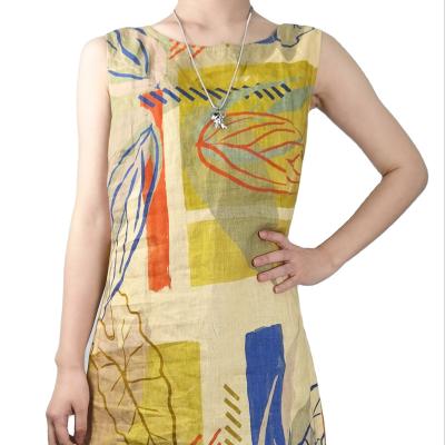 China Superdry QUICK DRY shirt fabric 100% canvas women printed long dress sleeveless casual dress for summer vacation for sale