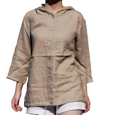 China Superdry QUICK DRY Women's Hoodie Jacket Canvas Three Quarter Sleeve Sheath Loose Sleeve Button Decoration Plus Size Women Clothing for sale