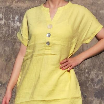 China Yellow Collar Button Design Superdry Summer Women Shirt Dress QUICK DRY Short Long Sleeve V-Neck Plus Size Women Dresses for sale