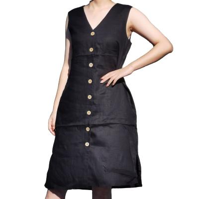 China Sexy Superdry V-Neck Shirt Dress Black QUICK DRY Canvas Fabric Sleeveless Dress For Women Summer for sale