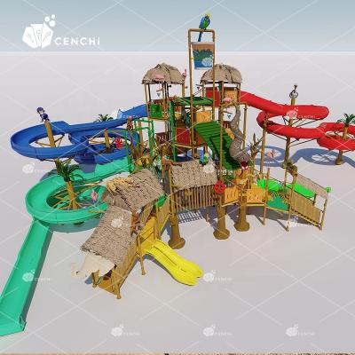 China Fiberglass Cenchi Hotel Resort Deck Water Park Wading Pool Water Playground Equipment Outdoor Wet Commercial Water Slides For Sale for sale