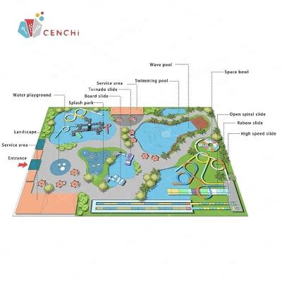 China 2D Fiberglass Cenchi Planning Design Deck Ground Spray Water Fountain Commercial Wet Outdoor Bubble Pool With Slide Splash Area for sale