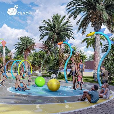 China Cenchi South Africa Design 3D Fiberglass Deck Ground Spray Water Fountain Wet Outdoor Bubble Pool With Slide Aqua Park Splash Guard for sale