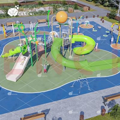 China Cenchi 200 Sqm Poland Fiberglass Green Land Wet Water Park Outdoor Commercial Aqua Water Play Pads Design Slide 3D Deck Playground for sale