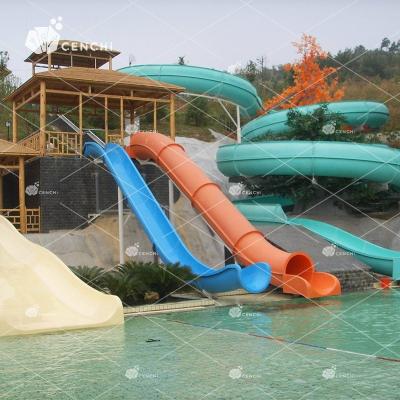 China Commercial Fiberglass Cenchi Hotel Resort Barrel and Sled Slide Water Park Fiberglass Slide Equipment Outdoor Pool with Slides for sale