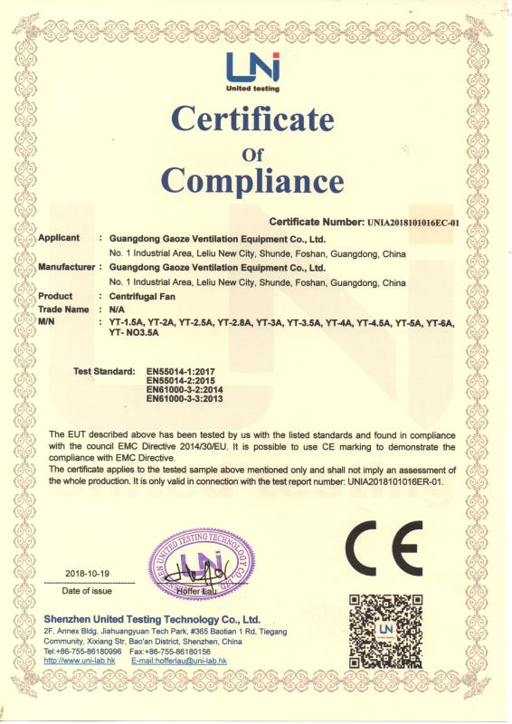 CE - Guangdong Gaoze Ventilation Equipment Co., Ltd.