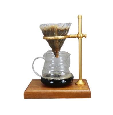 China Retro Stocked Hand Coffee Brass Stand Coffee Filter Cup Holder Solid Wood Base Coffee Tool for sale