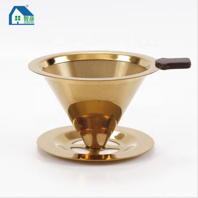 China Gold Mesh V60 Mesh Coffee Filter Cone Tea Strainer Reusable Reusable Stainless Steel Coffee Spout With Cup Holder for sale