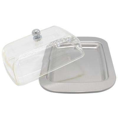 China Stocked Stainless Steel Butter Box With Lid Butter Loaf Box Dish With Acrylic Lid for sale