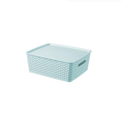 China MH608 Large Sustainable Plastic Storage Basket Box For Home Storage With Lid 36X30X13.5CM for sale