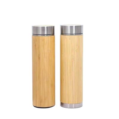 China PORTABLE 450/500ml Stainless Steel Bamboo Flask Insulated Vacuum Double Wall Bamboo Thermal Bottle With Filter for sale