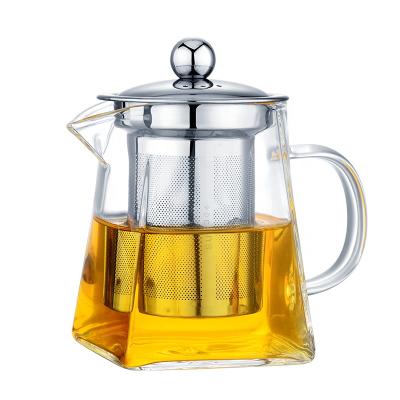 China Wholesale 350ml 550ml 750ml 950ml Square Borosilicate Glass Teapot Stored Decorative Tea Kettles With Stainless Steel Infuser for sale