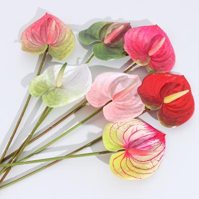 China O-X416 Wholesale Eco-friendly Colorful 3D Printed Real Touch Anthurium Flowers Wedding Decoration Artificial Flower Home Anthurium for sale